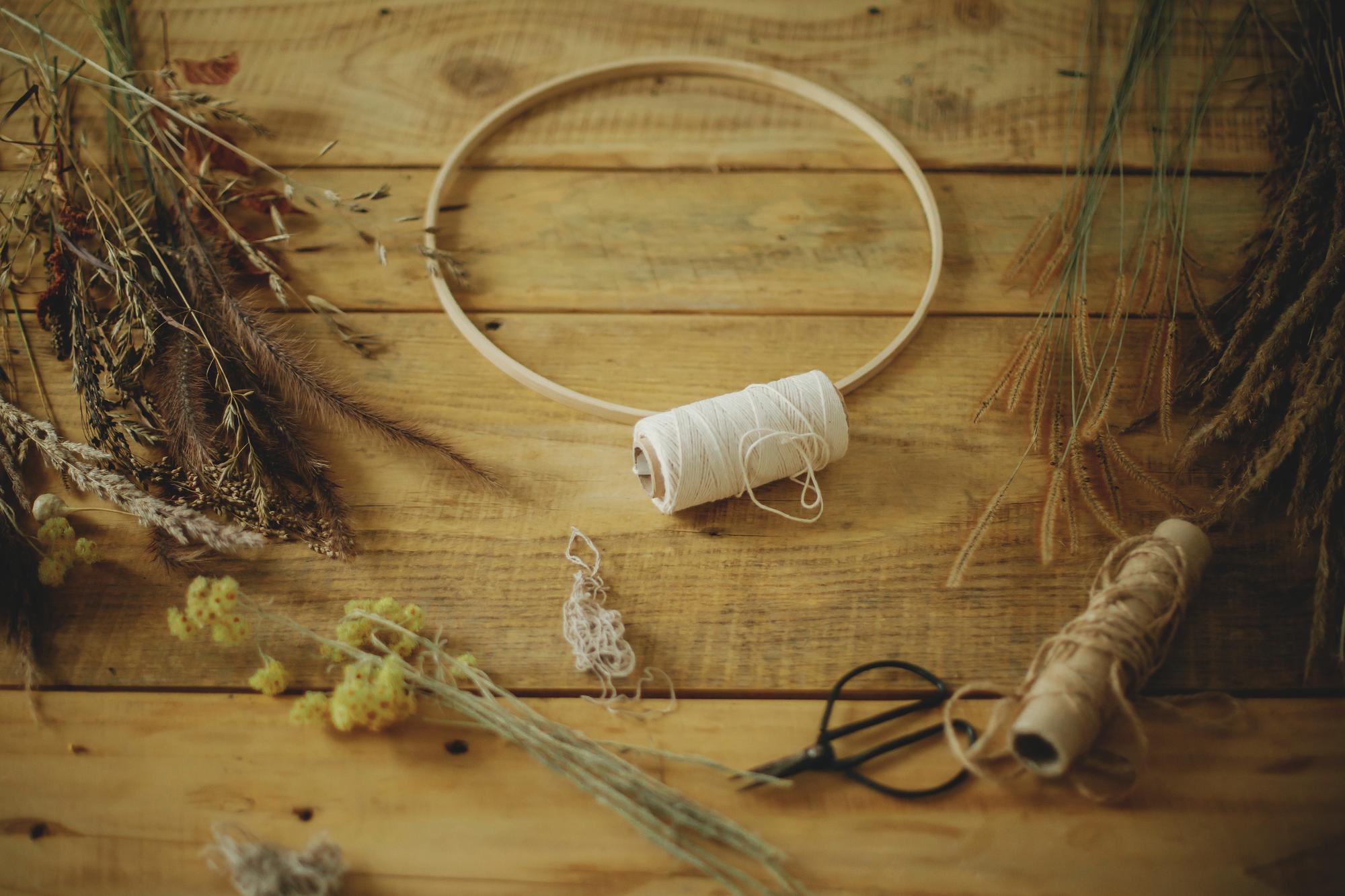 Atelier workspace with hoop and thread